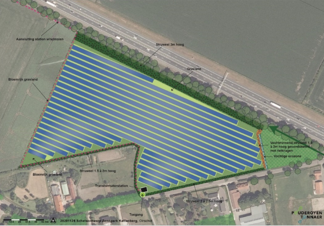 voorgestelde inrichting projectgebied met zonnepanelen